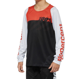 100% R-CORE Youth Long Sleeve Jersey Black/Racer Red - XL